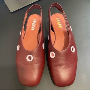 Camper Twins Burgundy Leather square toe sling back Ballerina Shoes